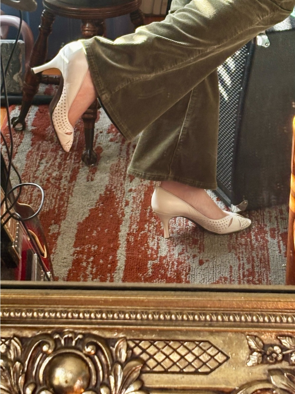 Stuart Weitzman Cream Perforated Leather Pumps